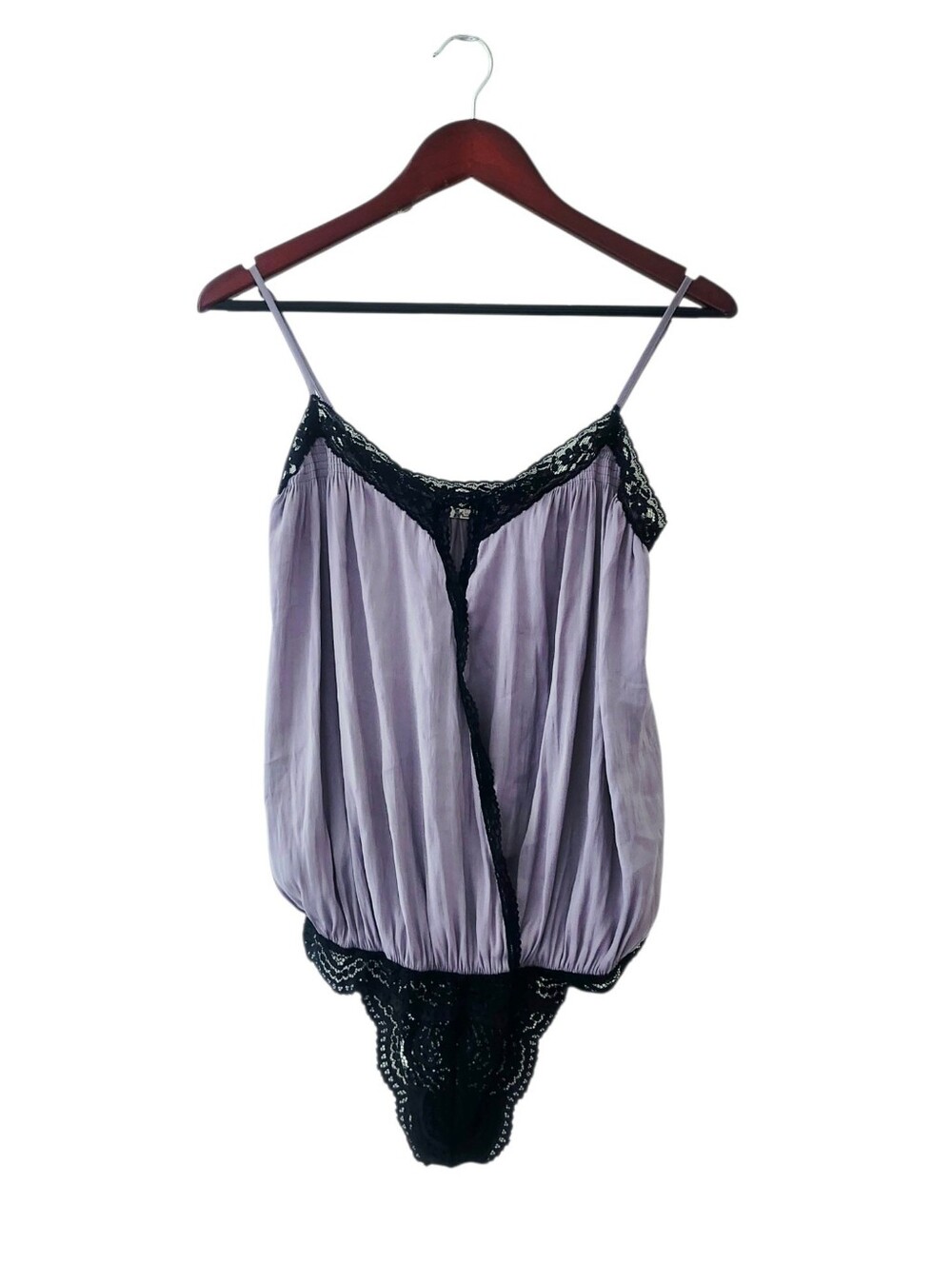 Free People Lavender Satin Lace Trim Bodysuit